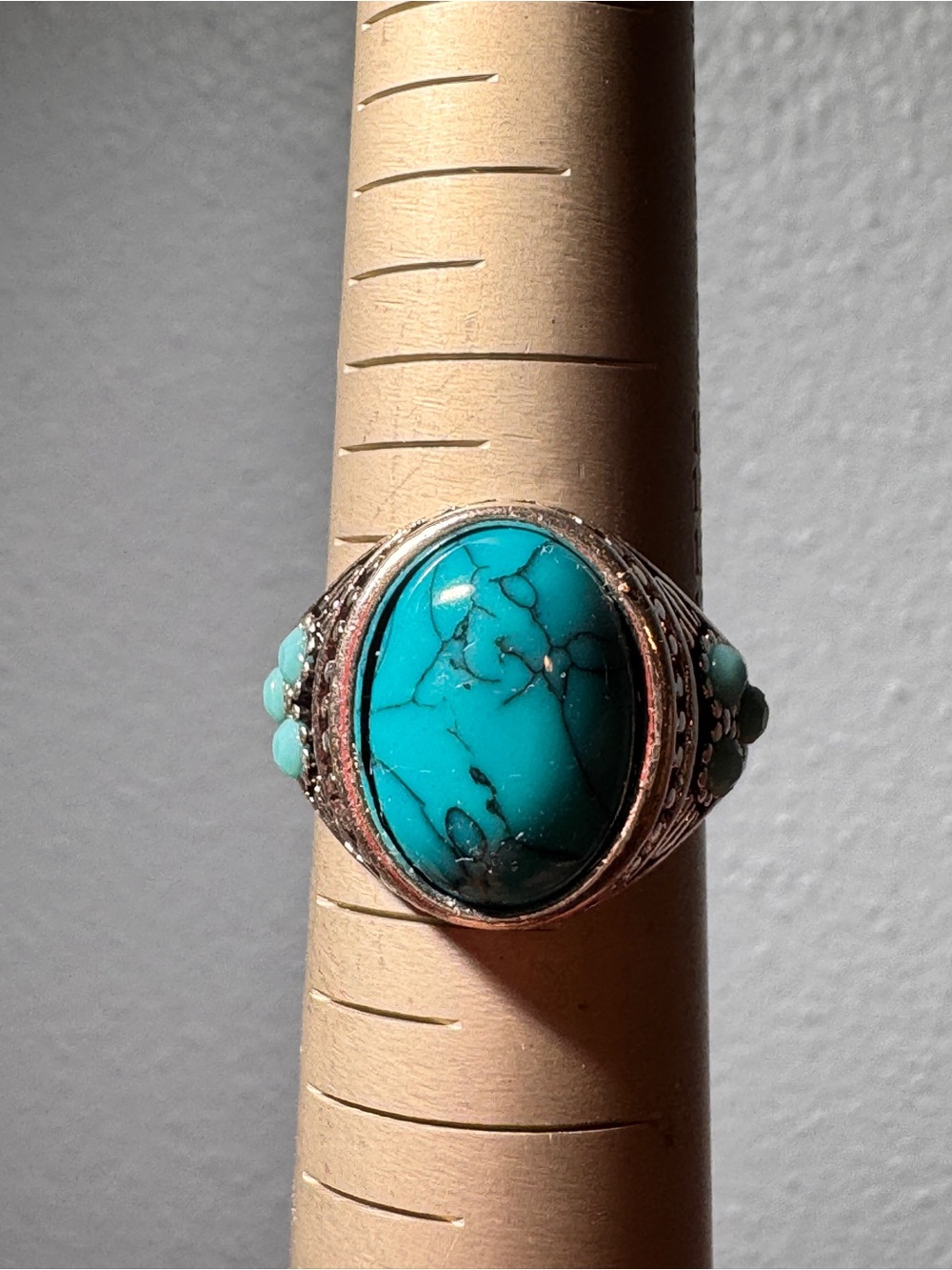 Turquoise Stone Silver-Plate Oval Ring - Turquoise